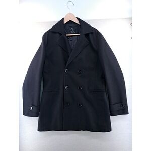 Tumi T Tech Peacoat Mens Large Black Jacket Double Breasted Wool Blend Coat